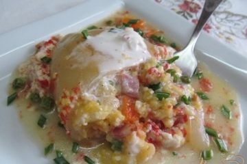 фото рецепта Фаршированный перец кукурузной крупой с ветчиной