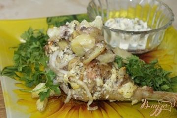 фото рецепта Ножка курицы запеченная с молодой картошкой и овощами
