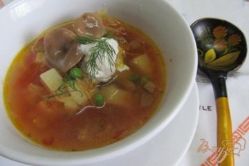 фото рецепта Борщ с маринованными грибами горошком и фасолью