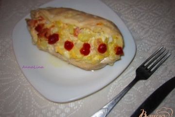 фото рецепта Куриная грудка фаршированная с копчеными сосисками и сыром