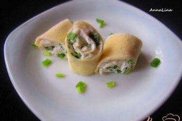 фото рецепта Тонкие блины с кальмарами и творогом