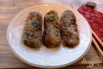 фото рецепта Овощные спринг-роллы  и грибами и рисом