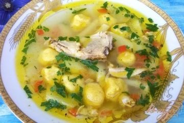 фото рецепта Золотистый суп с кукурузными клецками