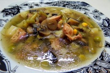 фото рецепта Суп со спаржевой фасолью и грибами