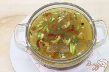 фото рецепта Рассольник с копченой грудкой и перловой крупой