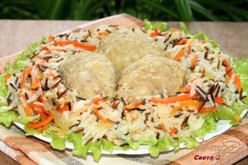 фото рецепта Мини-зразы с сырной начинкой с рисом и овощами Птичье гнездо