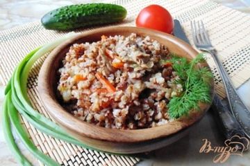 фото рецепта Гречневая каша с куриными желудками
