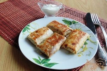 фото рецепта Блинчики с мясом, грибами и зеленым луком