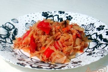 фото рецепта Капуста тушёная с мясом и с болгарским перцем