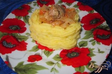 фото рецепта Тушеная капуста с куриной печенью