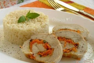 фото рецепта Куриный рулет с мятным сыром и морковью