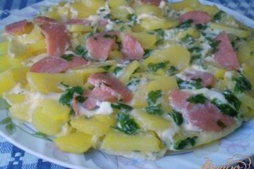 фото рецепта Картофель с колбасой и яйцами в мультиварке