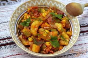 фото рецепта Цуккини, тушенные с беконом и кукурузой