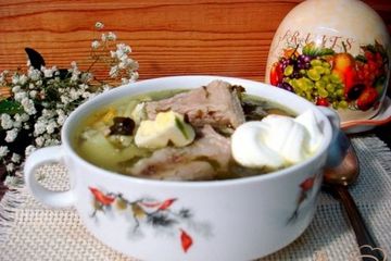 фото рецепта Щавелевый суп на свиных рёбрышках с рисом