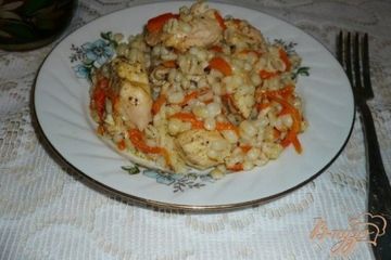 фото рецепта Перловая каша с курицей в мультиварке