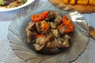 фото рецепта Куриные желудки с шампиньонами и перцем