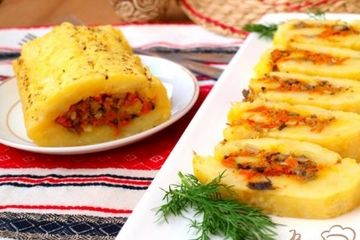 фото рецепта Рулет из картофеля с морковью и грибами