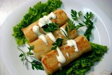 фото рецепта Блинчики с мясом и грибами