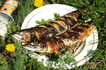 фото рецепта Скумбрия запечённая на мангале с лимоном и зеленью