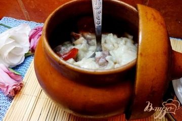 фото рецепта Макароны с мясом в горшочке
