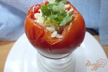 фото рецепта Помидоры запеченные с неочищенным рисом и сыром сулугуни