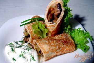 фото рецепта Блины с грибами и капустой
