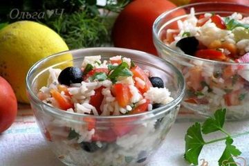 фото рецепта Теплый салат с рисом по-средиземноморски