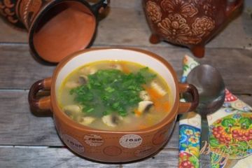 фото рецепта Овсяный суп с грибами и курицей