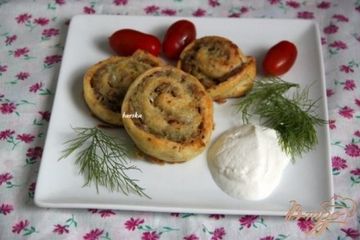 фото рецепта Творожные улитки с фаршем и картофелем