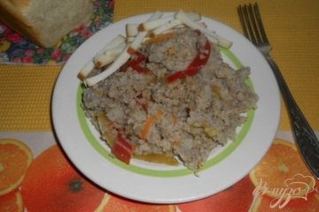 фото рецепта Ячневая каша с овощами в мультиварке