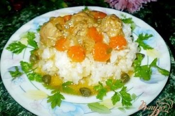 фото рецепта Свинина тушенная в вине с каперсами и овощами