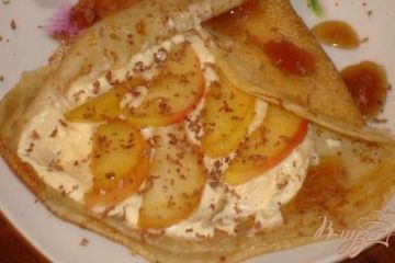 фото рецепта Блины с кремом и фруктами
