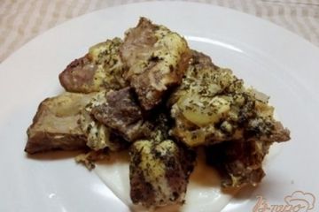 фото рецепта Мясо запеченное слоями с горчицей и луком