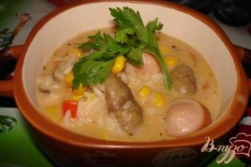 фото рецепта Сливочная Паэлья с сосисками и грибами