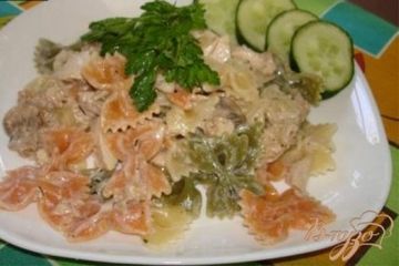 фото рецепта Паста с курицей и грибами в сливочном соусе