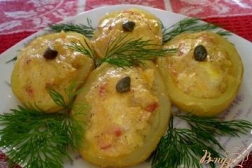 фото рецепта Картофель фаршированный сыром и колбасой