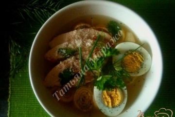 фото рецепта Суп с блинной лапшой на курином бульоне