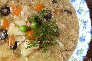 фото рецепта Суп с печенью минтая, мартини и маслинами