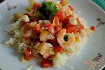 фото рецепта Тушеные морские гребешки с креветками