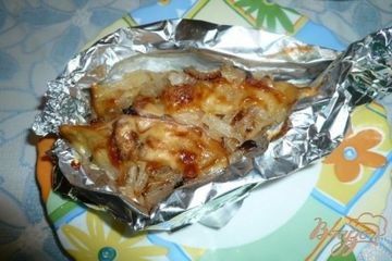 фото рецепта Хек запеченный с луком и сыром