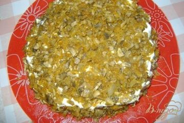 фото рецепта Печеночный торт с шампиньонами