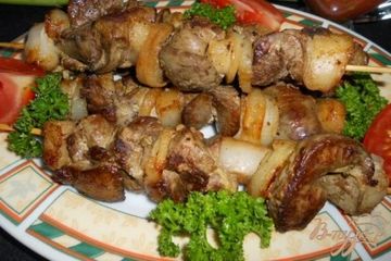 фото рецепта Шашлык на сковороде из куриной печени