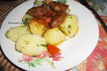 фото рецепта Куриные сердечки тушенные в темном пиве и сацибели