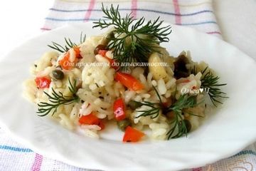 фото рецепта Грибное ризотто с каперсами и сладким красным перцем