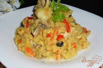 фото рецепта Кукурузная каша с курицей и грибами