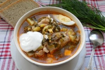 фото рецепта Зеленый борщ с курицей и томатом