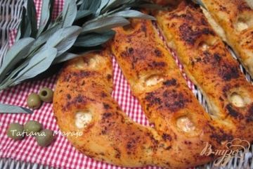 фото рецепта Фугасс с зелеными оливками и  моцареллой