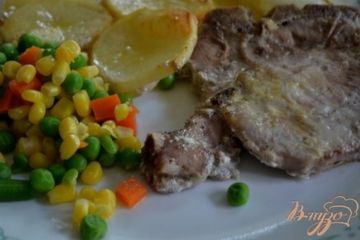фото рецепта Тушеные свиные отбивные с овощами на молоке