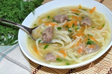 фото рецепта Суп-лапша с куриными сердечками