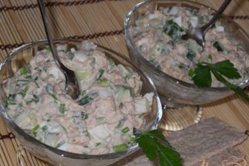 фото рецепта Весенний салат с тунцом, огурцами и яйцом